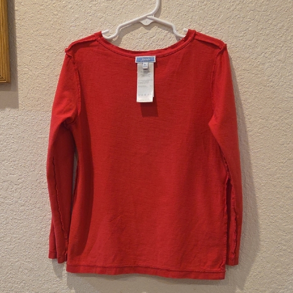 Jacadi Kids Vibrant Red Long Sleeve Tee with Navy Blue Bow. - Picture 4 of 6